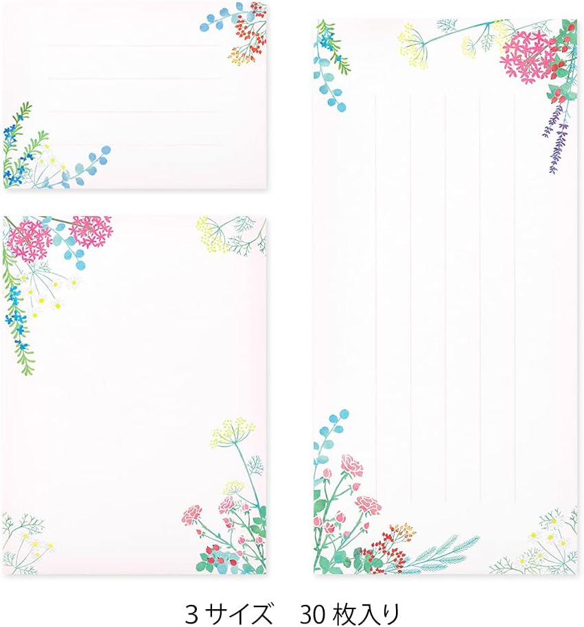 Midori 89517006 Single Writing Notes, 3 Sizes, Bouquet Pattern, 30 Sheets