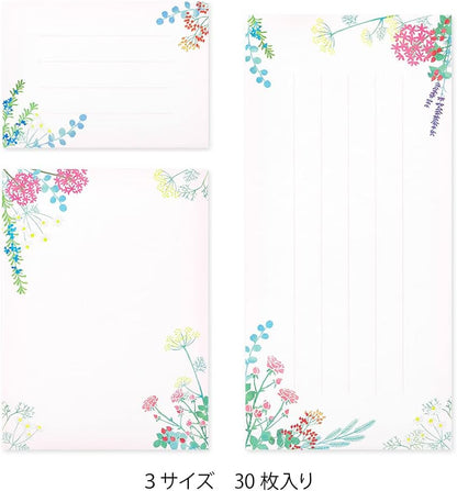 Midori 89517006 Single Writing Notes, 3 Sizes, Bouquet Pattern, 30 Sheets