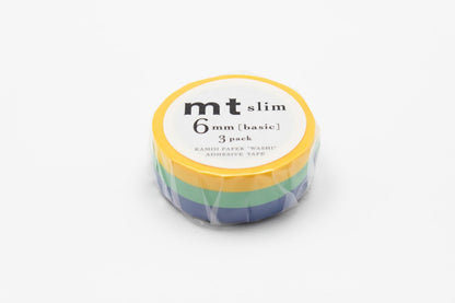 MT Masking Tape Slim 6mm x 7m Roll - Yellow, Blue, Green (Pack of 3