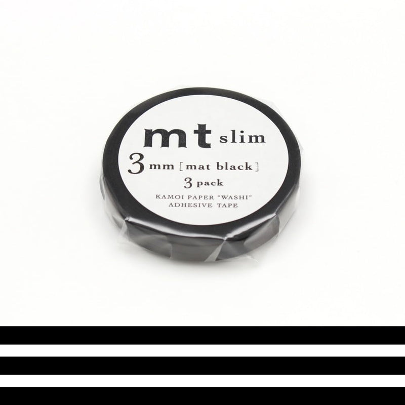 MT MASKING TAPE Slim Set of 3 Decorative Washi Paper Rolls 3 mm x 7 m, Plain Black/Matte Black