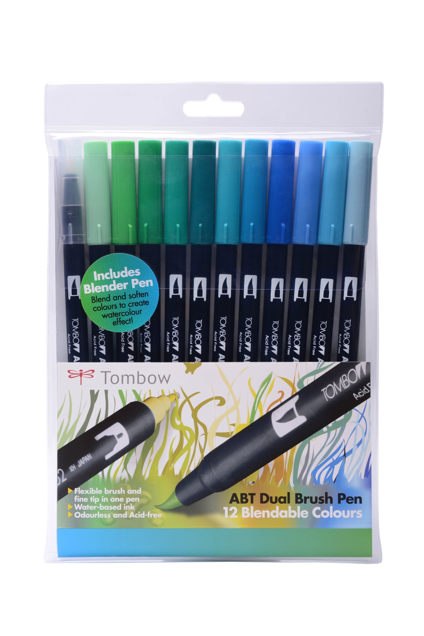 Tombow ABT Dual Brush Pen includes Blender Pen - Ocean Colours (Pack of 12