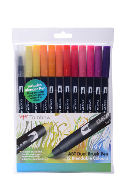 Tombow ABT Dual Brush Pen includes Blender Pen - Sunset Colours (Pack of 12