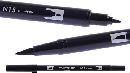 Tombow ABT Dual Brush Pen - Grey Colours (Pack of 12