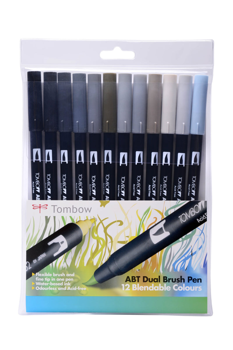 Tombow ABT Dual Brush Pen - Grey Colours (Pack of 12
