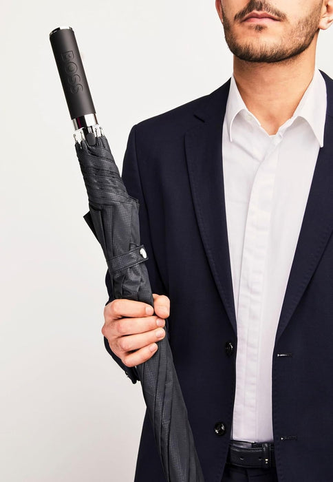 Hugo Boss HUN304A Loop Umbrella Made of Polyester in Black, Dimensions Open: Length Approx. 80 cm, Diameter Approx. 115 cm