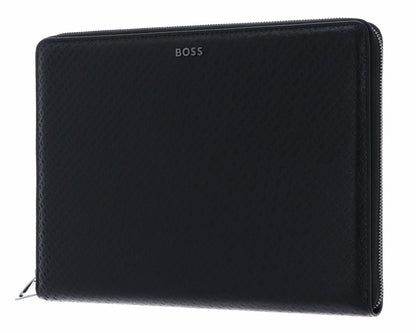 Hugo Boss A4 Conference Folder Monogram Zipped Black