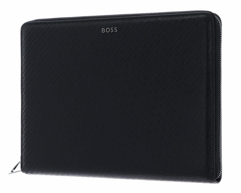 Hugo Boss A4 Conference Folder Monogram Zipped Black