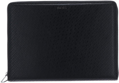 Hugo Boss A4 Conference Folder Monogram Zipped Black