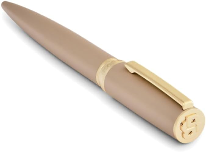 BOSS HUGO Arche Double B HSC5204 - Penna a sfera di design in ottone - Penna a sfera di alta qualità con meccanismo a rotazione e confezione regalo (beige)