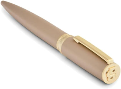 BOSS HUGO Arche Double B HSC5204 - Penna a sfera di design in ottone - Penna a sfera di alta qualità con meccanismo a rotazione e confezione regalo (beige)
