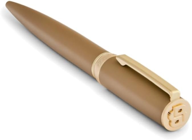 BOSS HUGO Arche Double B HSC5204 - Penna a sfera di design in ottone - Penna a sfera di alta qualità con meccanismo a rotazione e confezione regalo (marrone