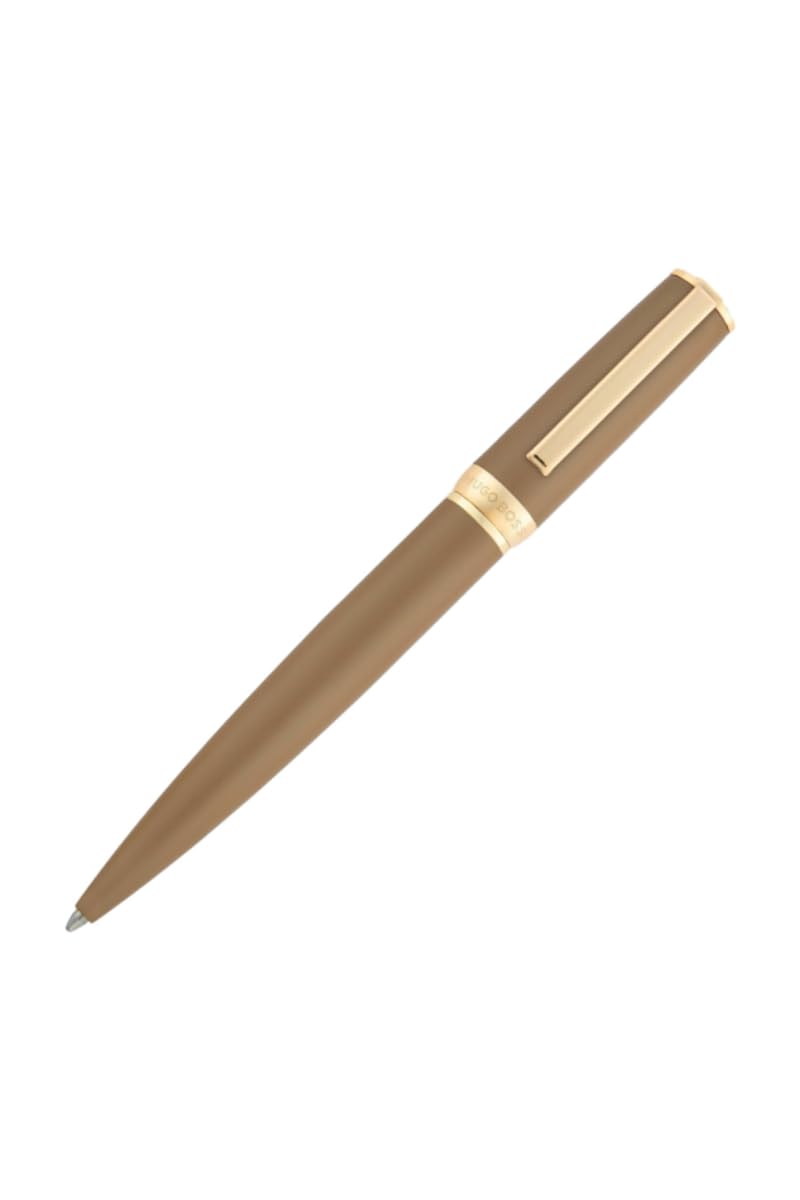 BOSS HUGO Arche Double B HSC5204 - Penna a sfera di design in ottone - Penna a sfera di alta qualità con meccanismo a rotazione e confezione regalo (marrone