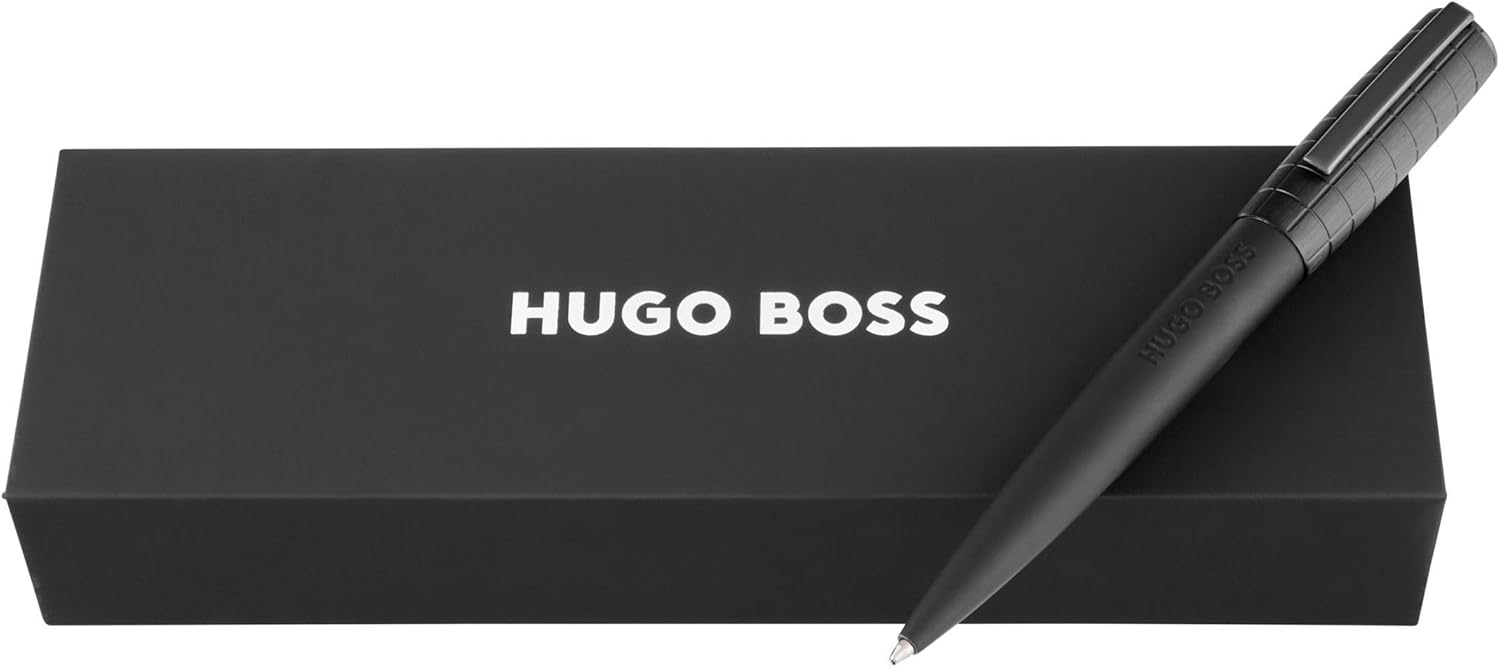 BOSS HUGO Ballpoint Pen Ark Bauhaus Design Writing Instrument Twist Mechanism Elegant Brass Aluminium Body Luxury Ballpoint Pen with Gift Box (HSK5744) (Black