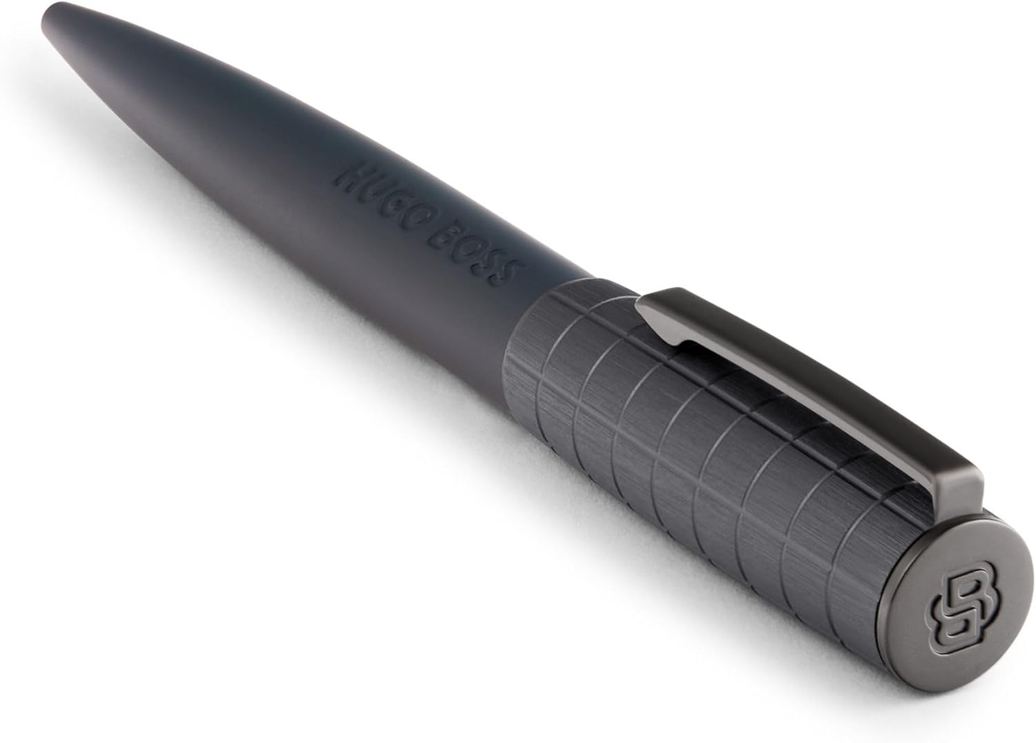 BOSS HUGO Ballpoint Pen Arche Bauhaus Design Writing Instrument Twist Mechanism Elegant Brass Aluminium Body Luxury Ballpoint Pen with Gift Box (HSK5744) (Dark Grey)