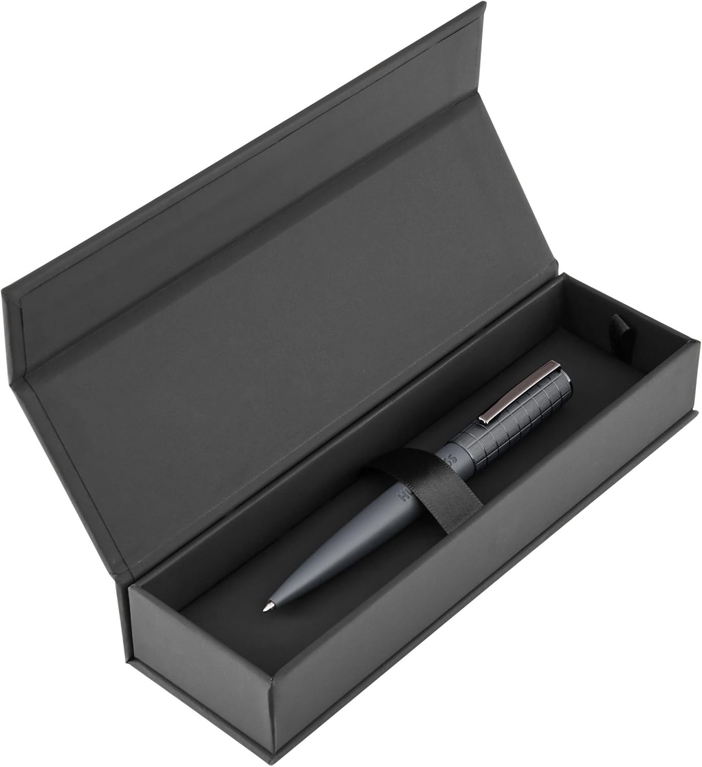 BOSS HUGO Ballpoint Pen Arche Bauhaus Design Writing Instrument Twist Mechanism Elegant Brass Aluminium Body Luxury Ballpoint Pen with Gift Box (HSK5744) (Dark Grey)