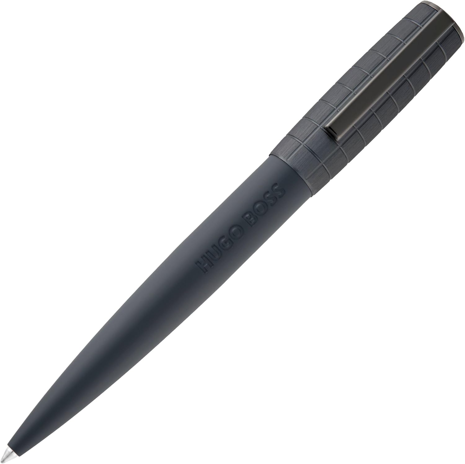 BOSS HUGO Ballpoint Pen Arche Bauhaus Design Writing Instrument Twist Mechanism Elegant Brass Aluminium Body Luxury Ballpoint Pen with Gift Box (HSK5744) (Dark Grey)