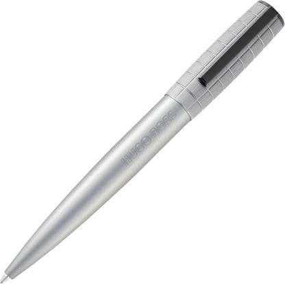 BOSS HUGO Ballpoint Pen Arche Bauhaus Design Writing Instrument Twist Mechanism Elegant Brass Aluminium Body Luxury Ballpoint Pen with Gift Box (HSK5744) (Light Grey)