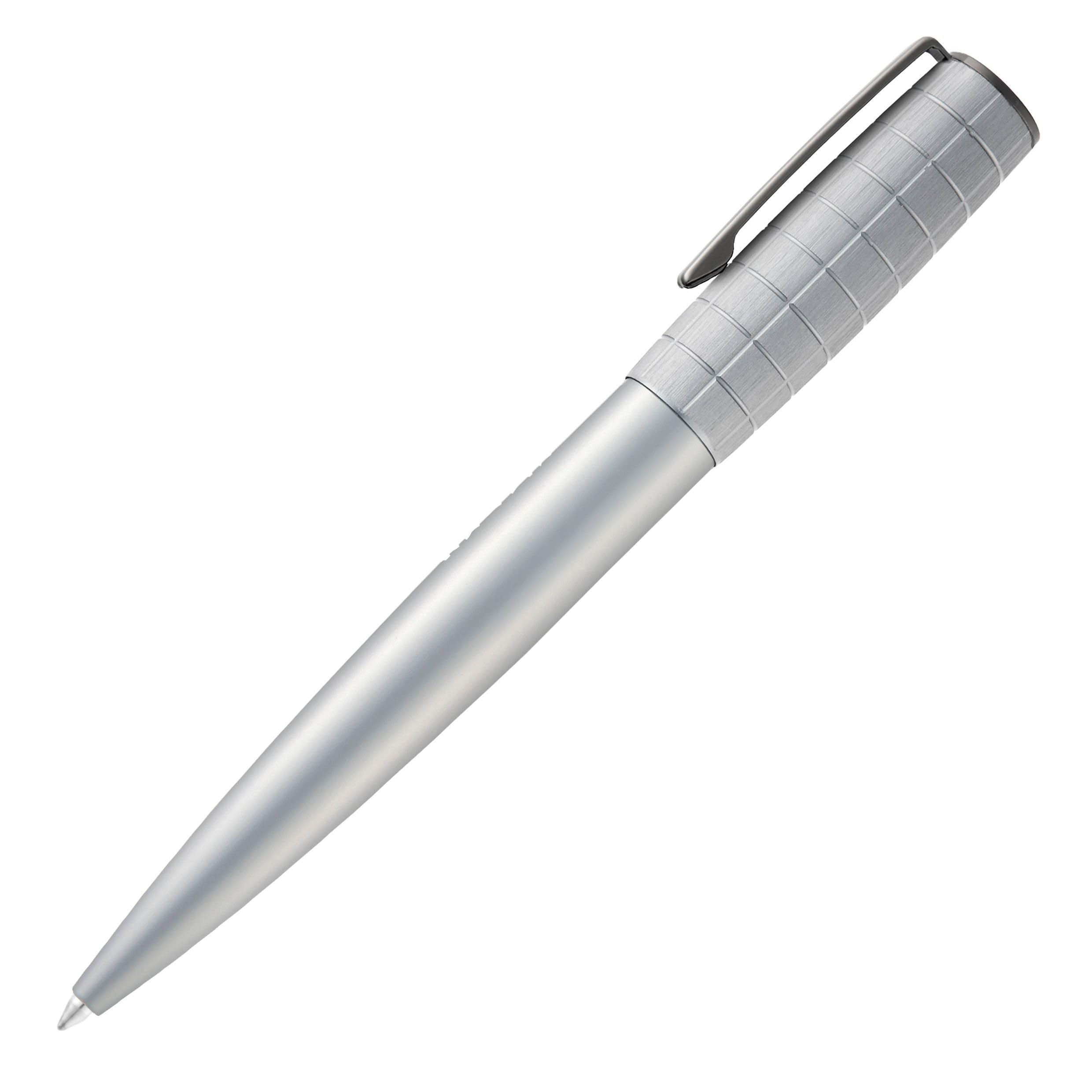 BOSS HUGO Ballpoint Pen Arche Bauhaus Design Writing Instrument Twist Mechanism Elegant Brass Aluminium Body Luxury Ballpoint Pen with Gift Box (HSK5744) (Light Grey)