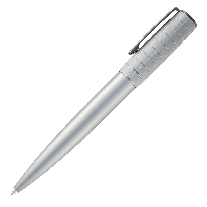 BOSS HUGO Ballpoint Pen Arche Bauhaus Design Writing Instrument Twist Mechanism Elegant Brass Aluminium Body Luxury Ballpoint Pen with Gift Box (HSK5744) (Light Grey)