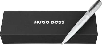 BOSS HUGO Ballpoint Pen Arche Bauhaus Design Writing Instrument Twist Mechanism Elegant Brass Aluminium Body Luxury Ballpoint Pen with Gift Box (HSK5744) (Light Grey)