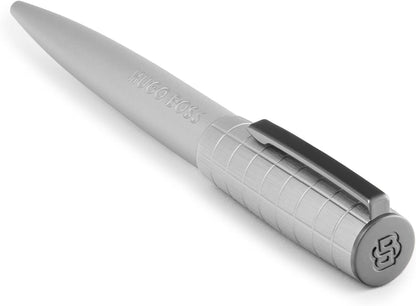 BOSS HUGO Ballpoint Pen Arche Bauhaus Design Writing Instrument Twist Mechanism Elegant Brass Aluminium Body Luxury Ballpoint Pen with Gift Box (HSK5744) (Light Grey)