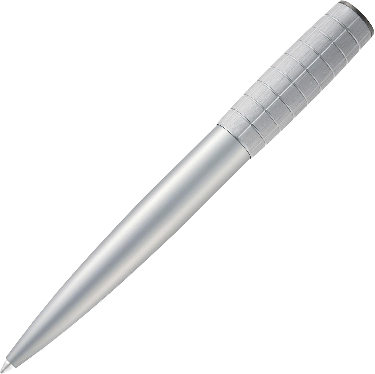BOSS HUGO Ballpoint Pen Arche Bauhaus Design Writing Instrument Twist Mechanism Elegant Brass Aluminium Body Luxury Ballpoint Pen with Gift Box (HSK5744) (Light Grey)