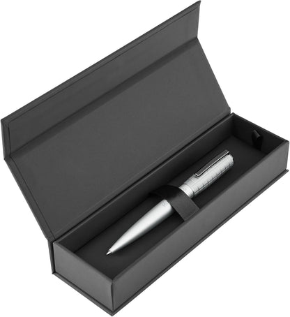BOSS HUGO Ballpoint Pen Arche Bauhaus Design Writing Instrument Twist Mechanism Elegant Brass Aluminium Body Luxury Ballpoint Pen with Gift Box (HSK5744) (Light Grey)