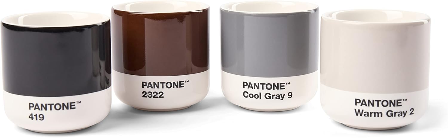 Pantone Porcelain Macchiato Thermo Cup, Lot de 4, Orange 021, Rouge 2035, Jaune 012 and Rose 182