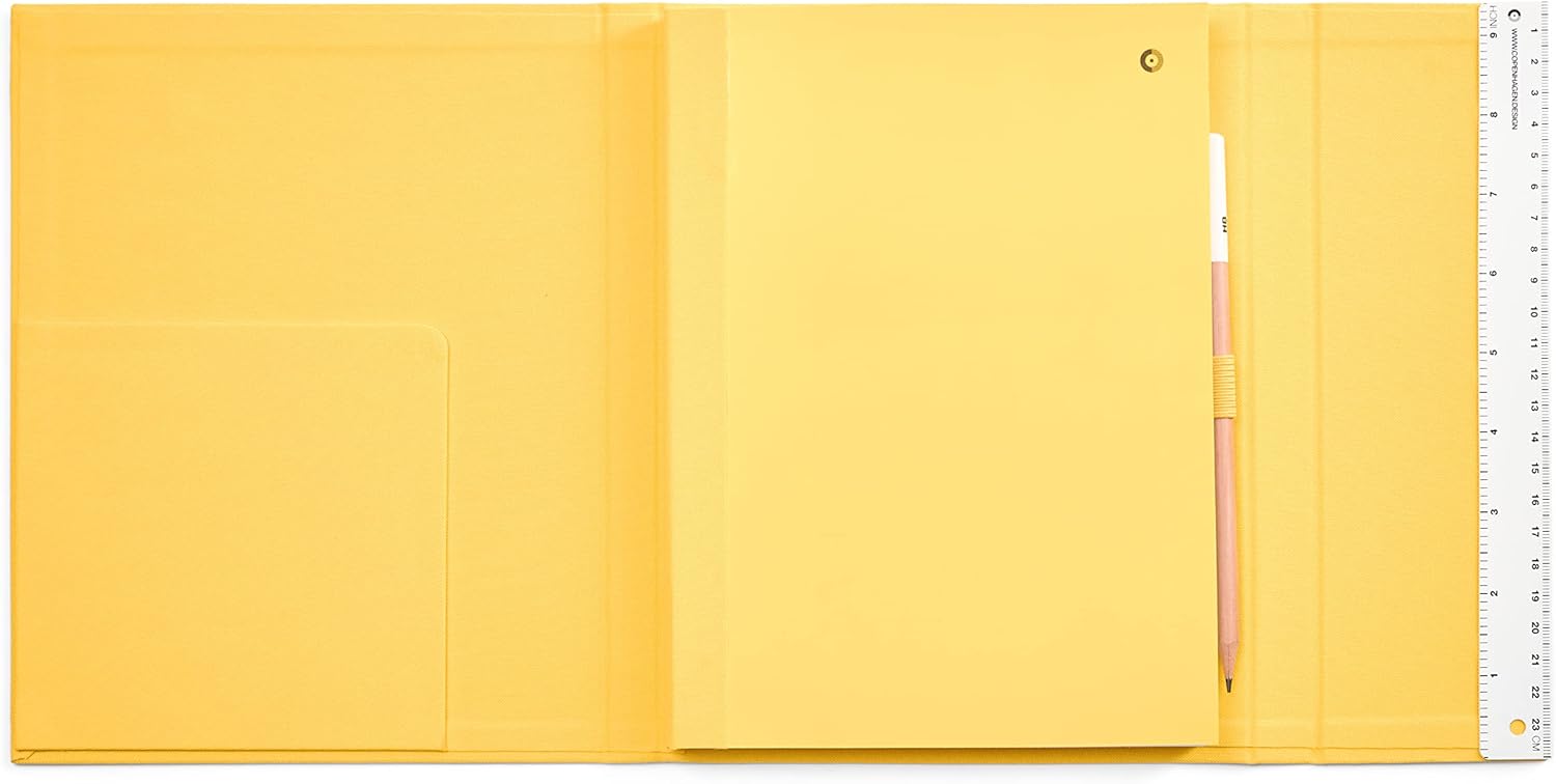 Pantone Yelllow 012 Plain Notebook with Pen and Ruler 160 Pages External Dimensions LxWxD: 240 x 190 x 20 mm