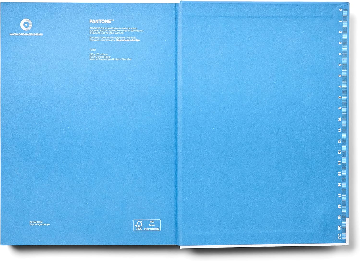 Copenhagen Design PANTONE Notebook L Unlined 96 Pages with Elastic Closure and Bookmark - Blue 2150