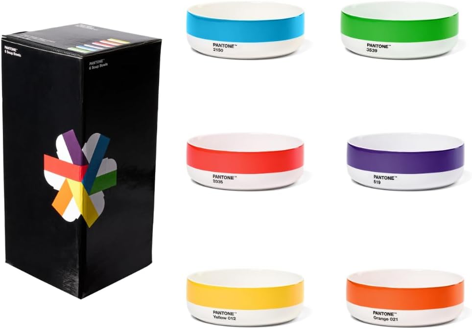 Copenhagen Design Pantone Porcelain Bowl, 6 Gift Box Colours, Yellow 012, Orange 021, Red 2035, Green 3539, Blue 2150, Violet 519