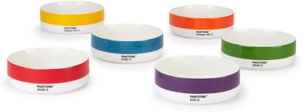 Copenhagen Design Pantone Porcelain Bowl, 6 Gift Box Colours, Yellow 012, Orange 021, Red 2035, Green 3539, Blue 2150, Violet 519