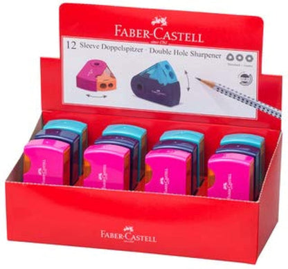 Faber Castell Pencil Sharpener Sleeve 2 Holes With Mini Tank Sharpeners, Multi-Colour, 6933256640468