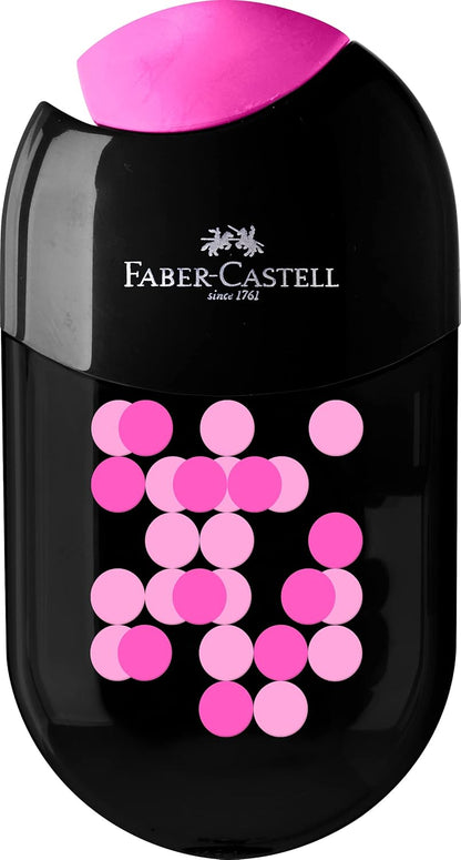 FABER-CASTELL 183535 - Sacapuntas bicolor con goma de borrar, 1 pieza, para lápices de 8-10 mm de diámetro, colores surtidos (no es posible seleccionar