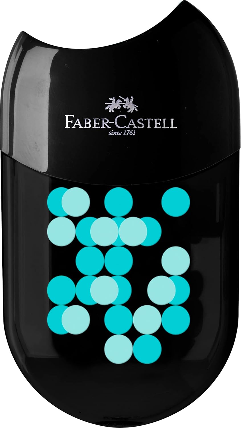 FABER-CASTELL 183535 - Sacapuntas bicolor con goma de borrar, 1 pieza, para lápices de 8-10 mm de diámetro, colores surtidos (no es posible seleccionar