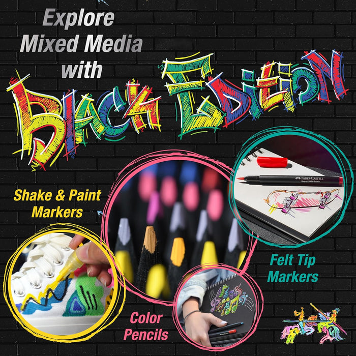 FABER-CASTELL 285517 - Acrylic Marker Shake&Paint Black Edition, 6 Acrylic Pencils, Marker with 2 Round Tips (3 mm & 1 mm)