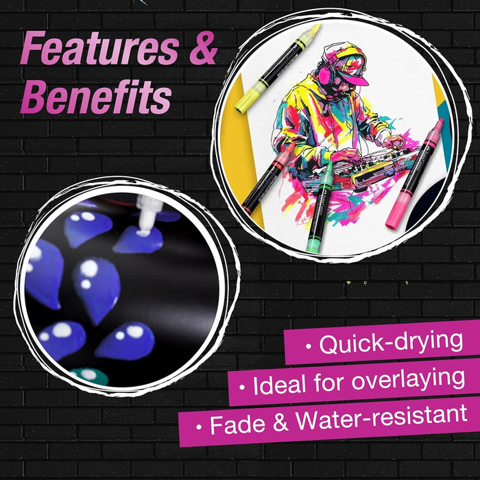 FABER-CASTELL 285517 - Acrylic Marker Shake&Paint Black Edition, 6 Acrylic Pencils, Marker with 2 Round Tips (3 mm & 1 mm)