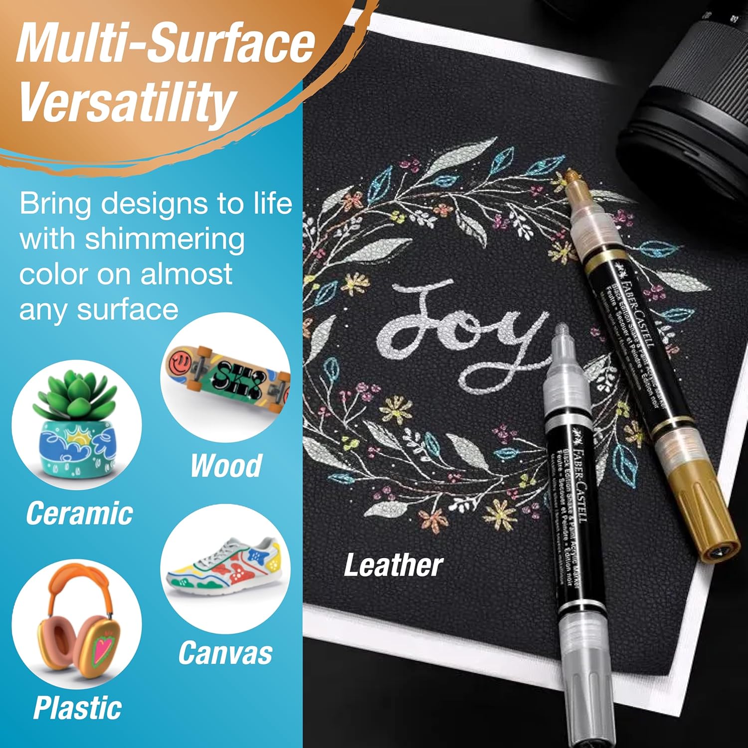 FABER-CASTELL 285517 - Acrylic Marker Shake&Paint Black Edition, 6 Acrylic Pencils, Marker with 2 Round Tips (3 mm & 1 mm)