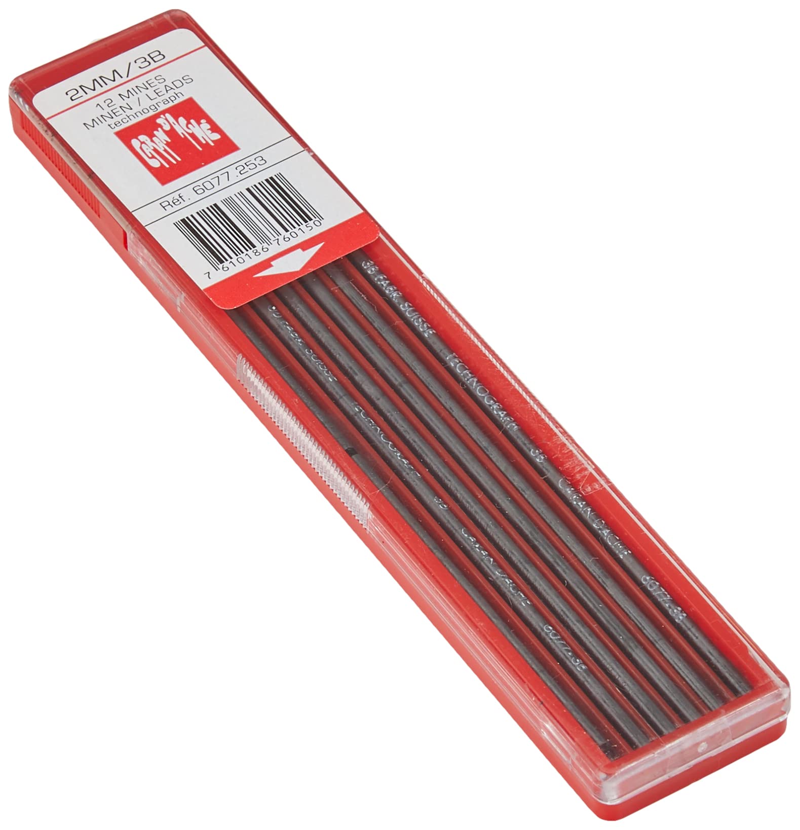 Caran d'Ache 6077.253 Technograph - Minas para portaminas (dureza 3B, 12 unidades, diámetro de 2 mm