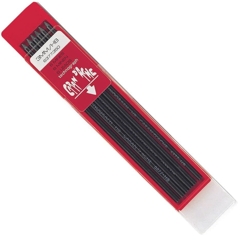 Caran d'Ache 6377.350 Technograph Graphite Leads 3 mm Case of 6 HB, Black,CA-6377350