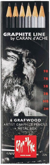 Caran d'Ache - Temperamatite in metallo & 0775.306 Artist Graphite Line Grafwood - Matite con 6 gradazioni di durezza