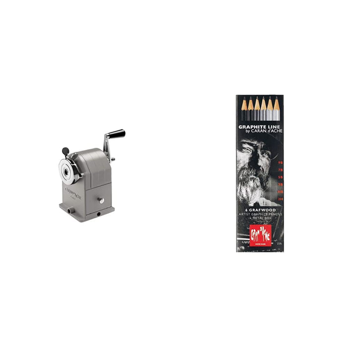 Caran d'Ache - Temperamatite in metallo & 0775.306 Artist Graphite Line Grafwood - Matite con 6 gradazioni di durezza