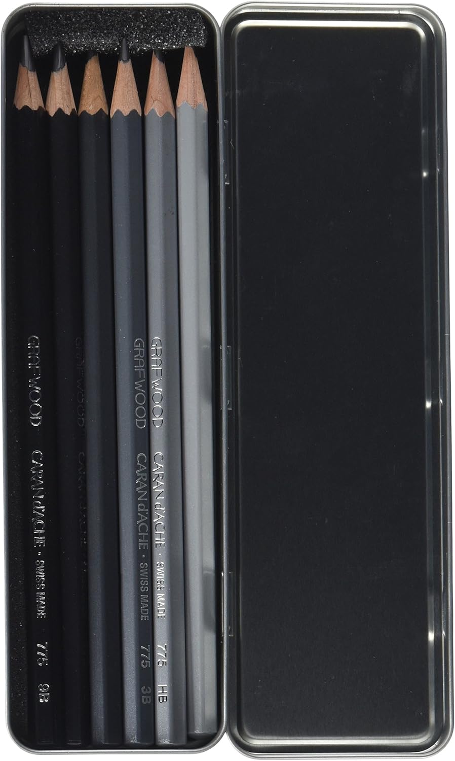 Caran d'Ache - Temperamatite in metallo & 0775.306 Artist Graphite Line Grafwood - Matite con 6 gradazioni di durezza