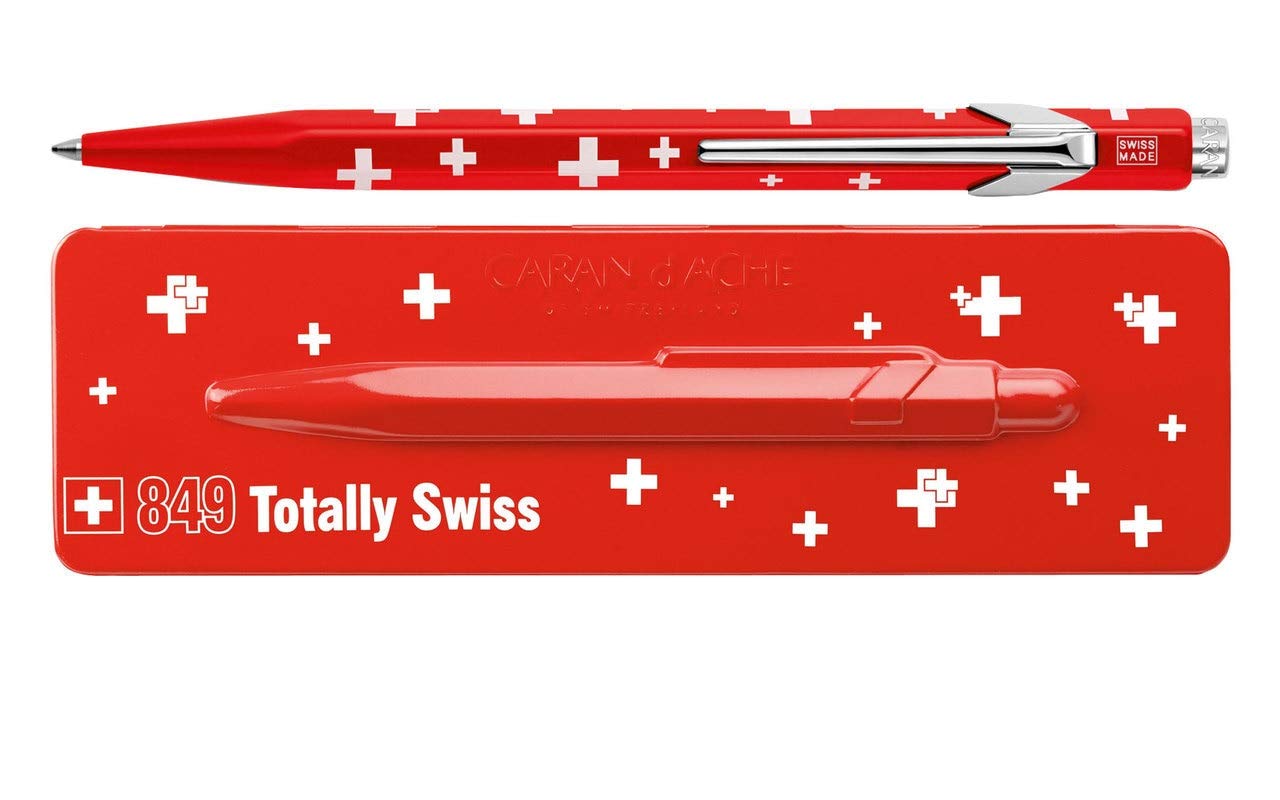 Caran d'Ache Totally Swiss - Bolígrafo metálico con funda (diseño con la bandera suiza