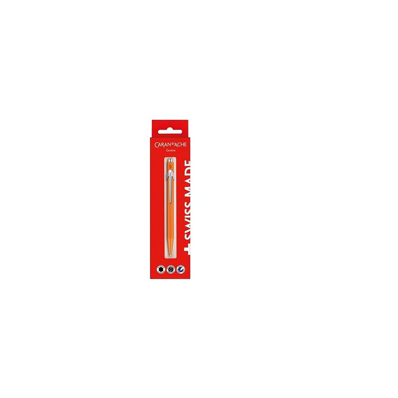 Caran d'Ache 0849.630 Retractable Ballpoint Pen 849 Metal Fluorescent Orange in Blister Packaging Blue Writing Colour Approx. 14 cm