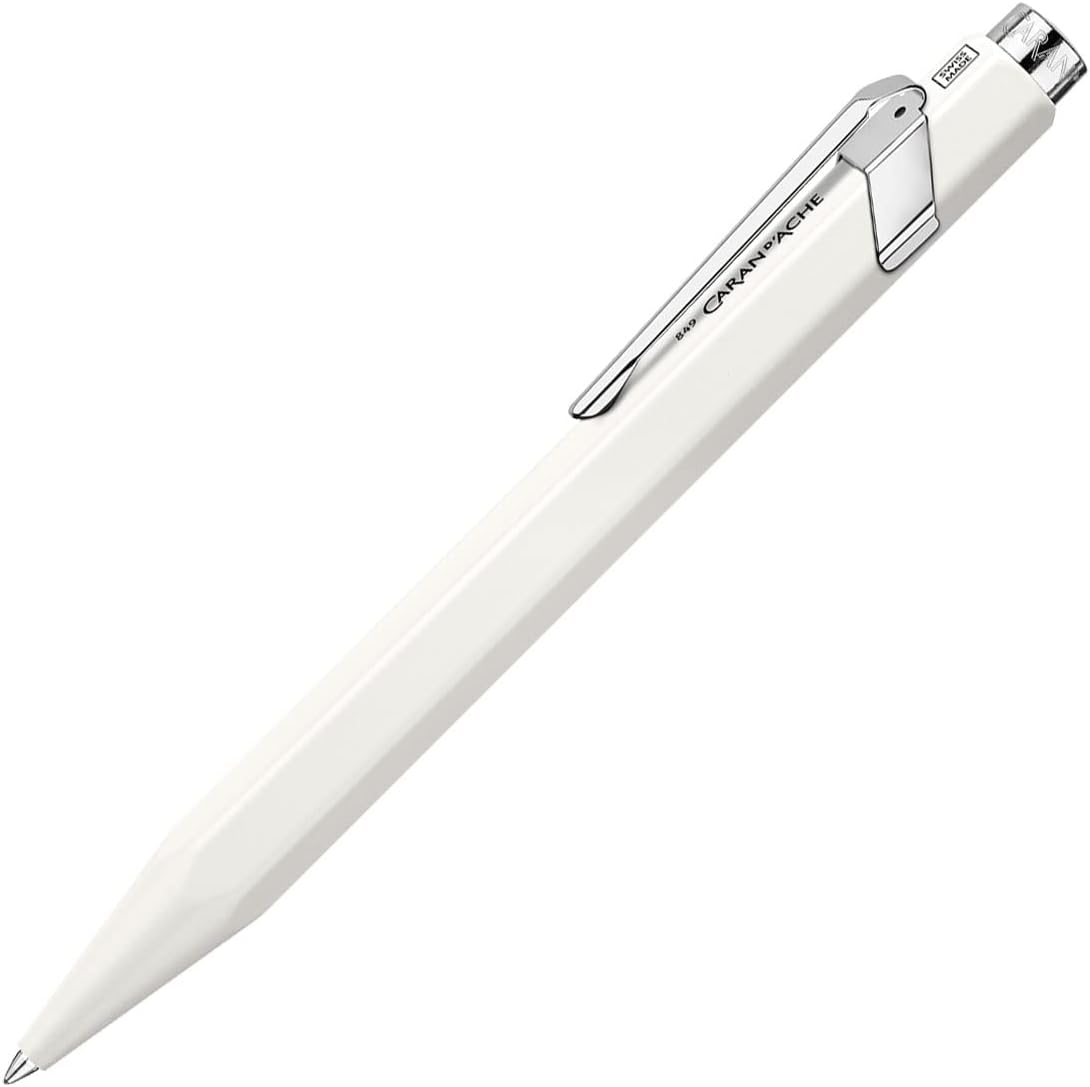 Caran d'Ache 849 Popline 0846.509 Ballpoint Pen with Case Lacquered White M Writing Colour Blue Length 12.5 cm