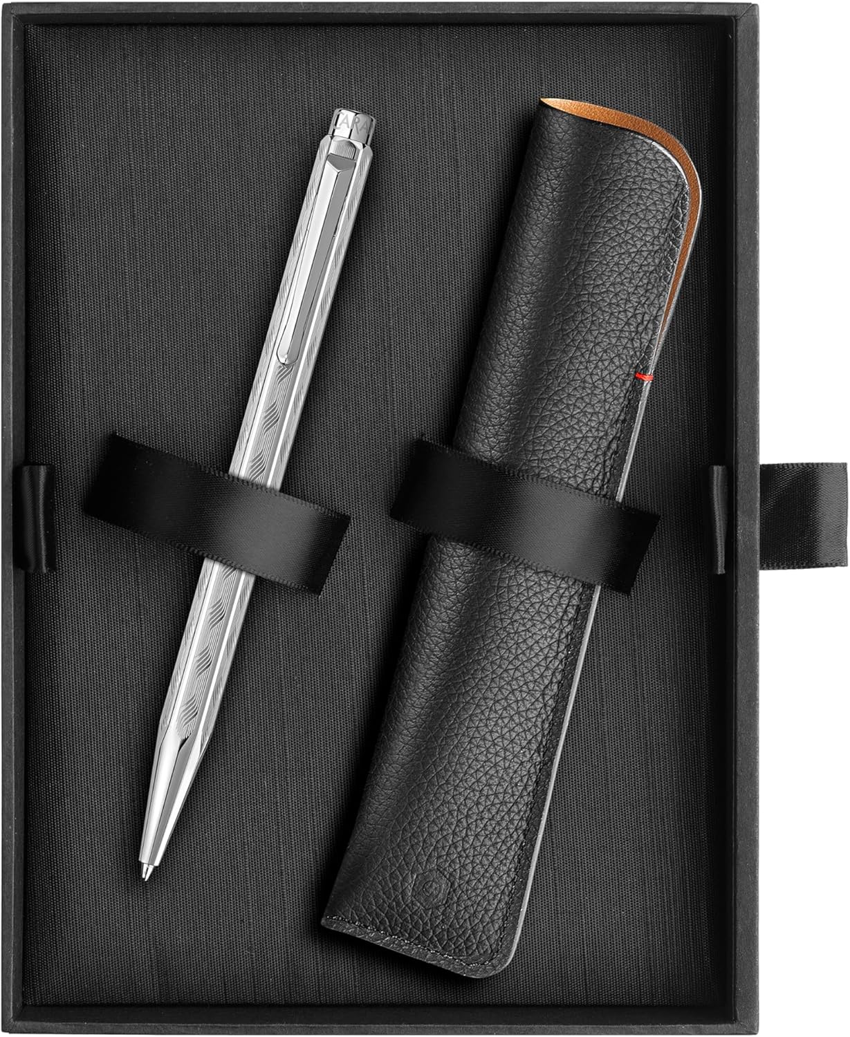 Caran d'Ache 849 ECRIDOR TRESSÉ 8902.024 Platinum Plated Ballpoint Pen with Brass Barrel and Leather Case, Special Edition