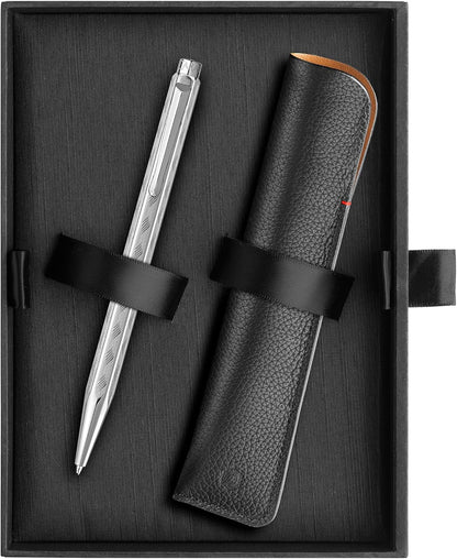 Caran d'Ache 849 ECRIDOR TRESSÉ 8902.024 Platinum Plated Ballpoint Pen with Brass Barrel and Leather Case, Special Edition