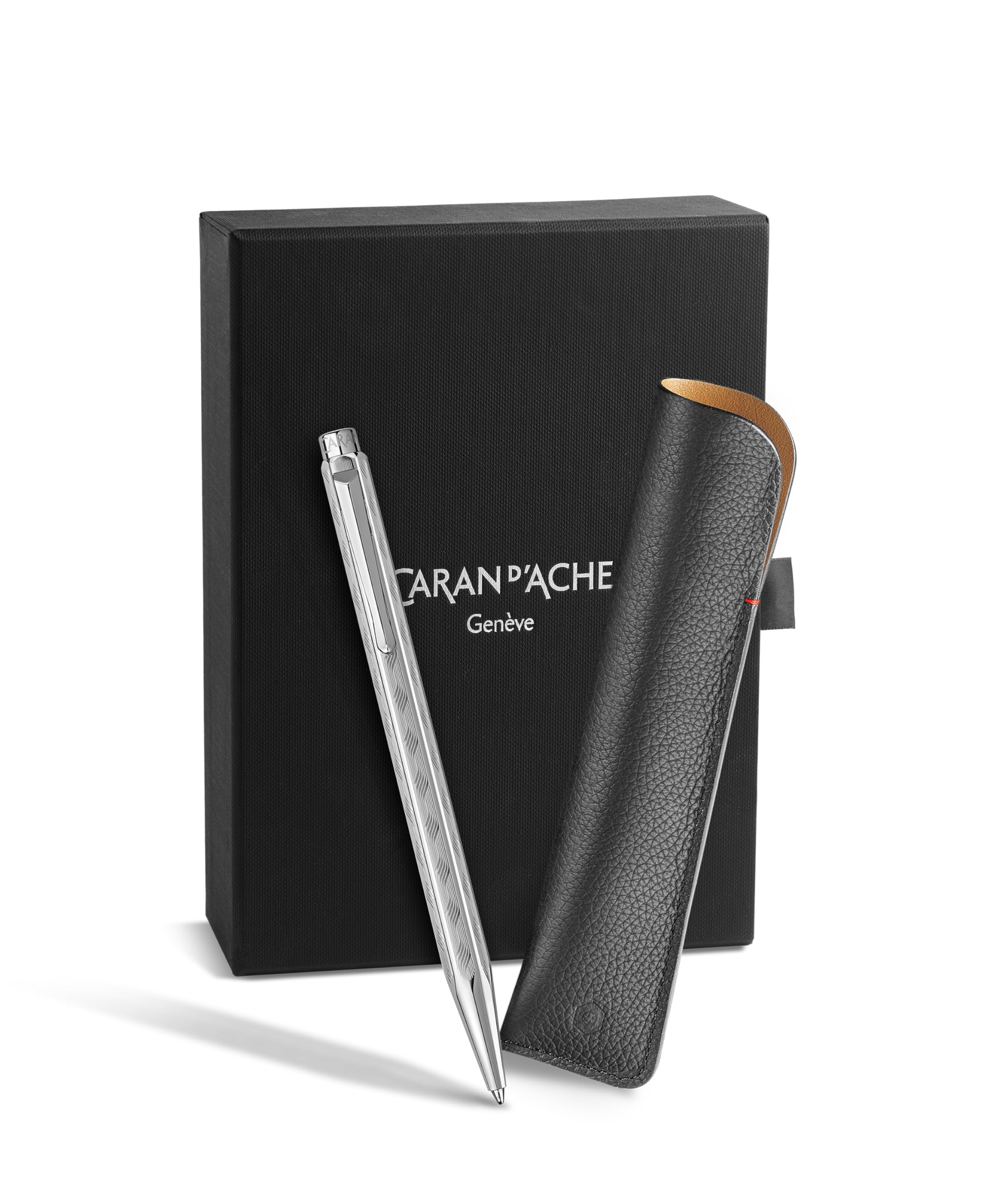 Caran d'Ache 849 ECRIDOR TRESSÉ 8902.024 Platinum Plated Ballpoint Pen with Brass Barrel and Leather Case, Special Edition