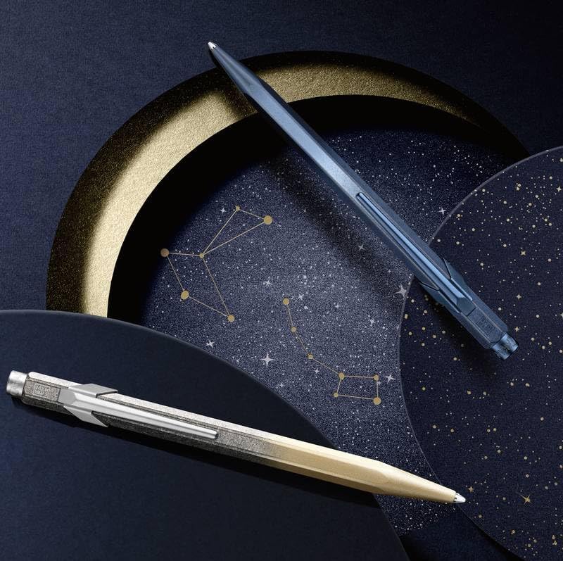 Caran d'Ache 849 Cosmic Blue 'Gilded' Ballpoint Pen Aluminium Barrel Blue Flexible Metal Clip Line Colour: Black M NM0849.224